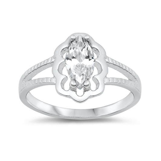 White CZ Marquise Scalloped Flower Ring New .925 Sterling Silver Band Sizes 1-6