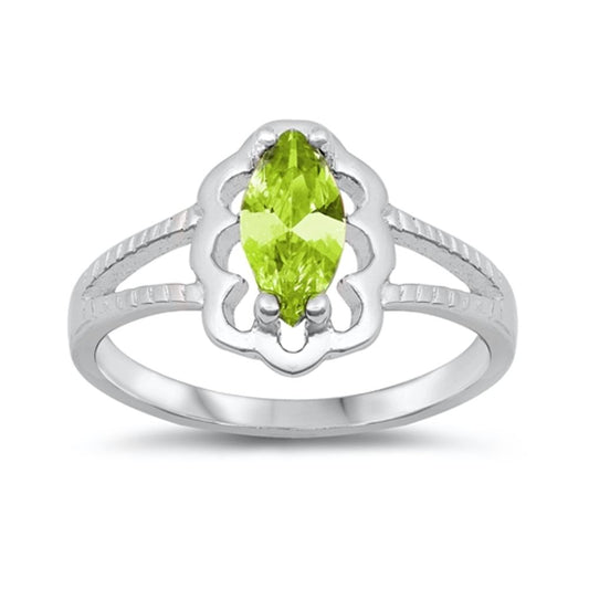 Peridot CZ Baby Marquise Wave Halo Ring New .925 Sterling Silver Band Sizes 1-5