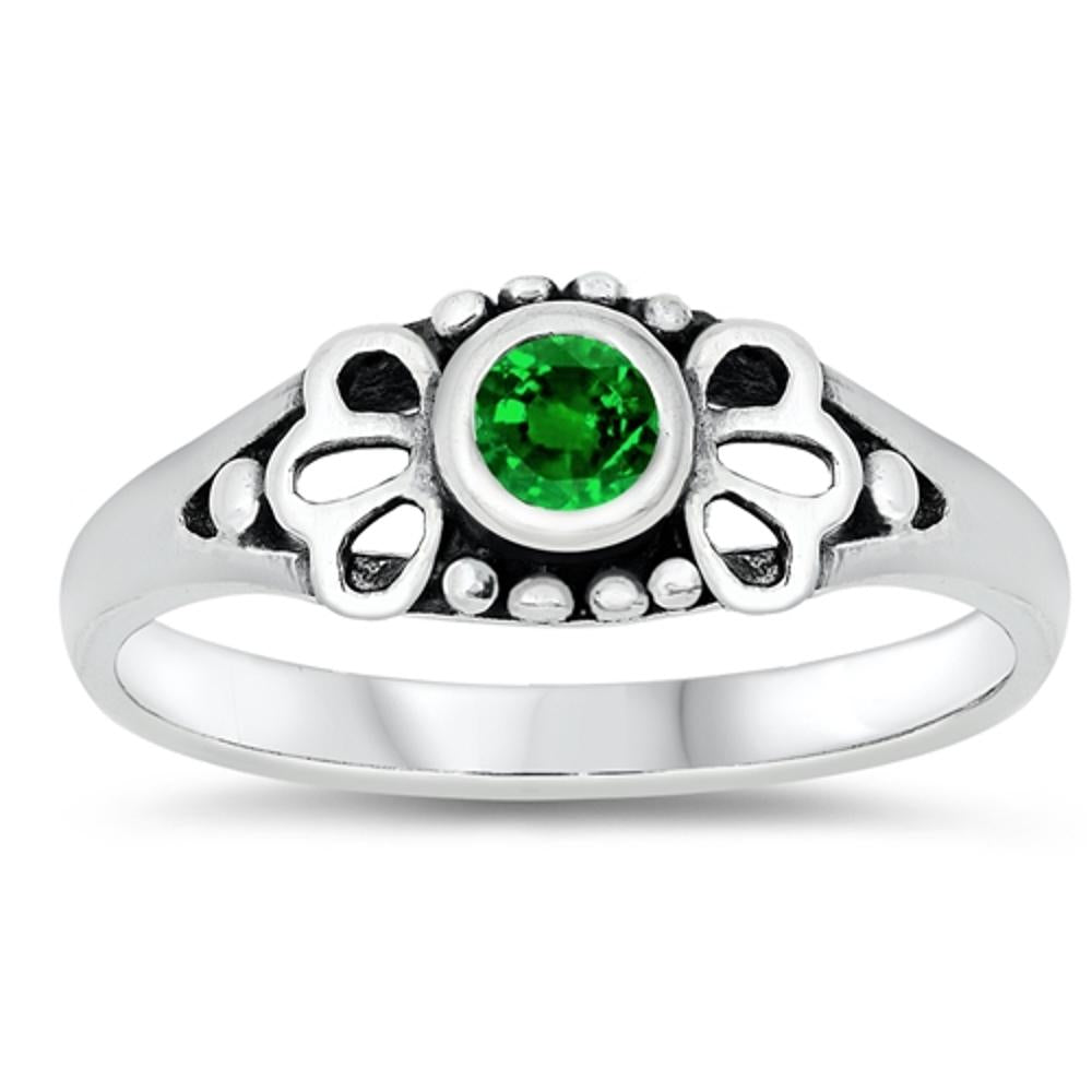 Emerald CZ Cute Polished Cutout Baby Ring .925 Sterling Silver Band Sizes 1-5