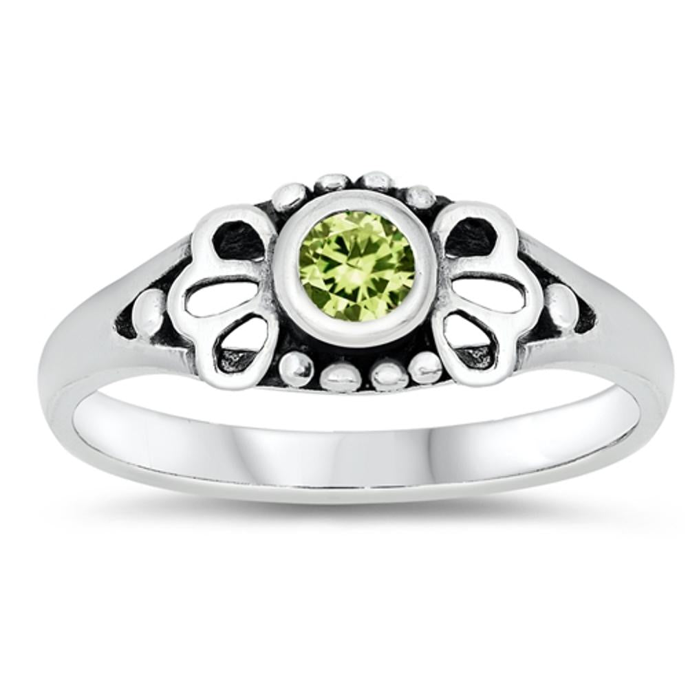 Peridot CZ Classic Solitaire Baby Ring New .925 Sterling Silver Band Sizes 1-5
