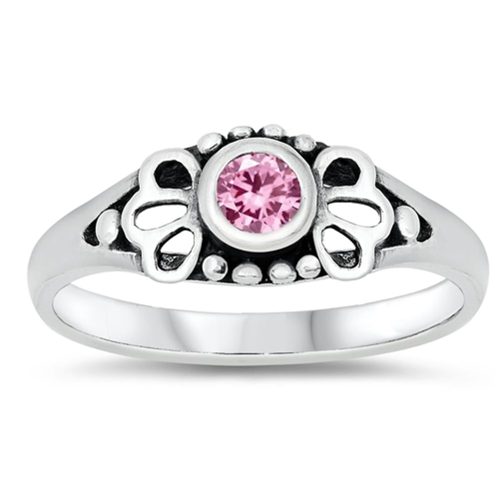 Pink CZ Classic Cutout Polished Baby Ring .925 Sterling Silver Band Sizes 1-5