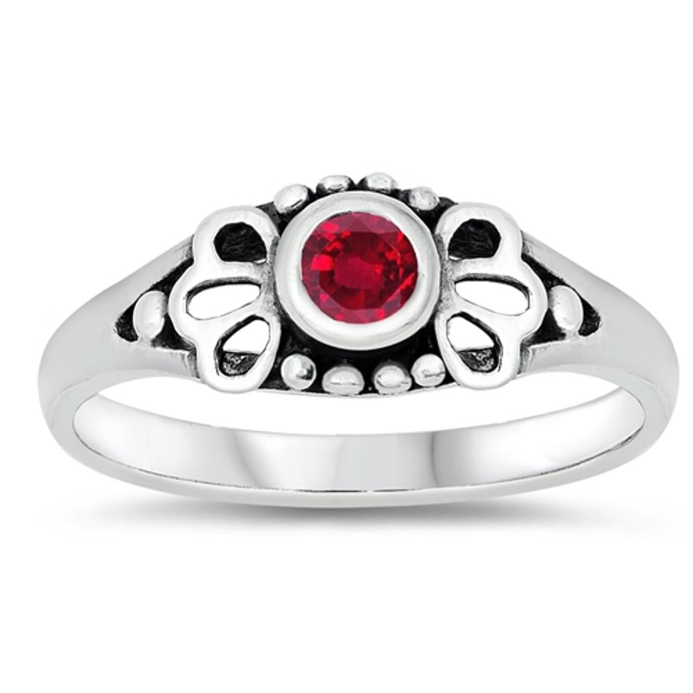 Ruby CZ Cutout Flower Polished Baby Ring New 925 Sterling Silver Band Sizes 1-5