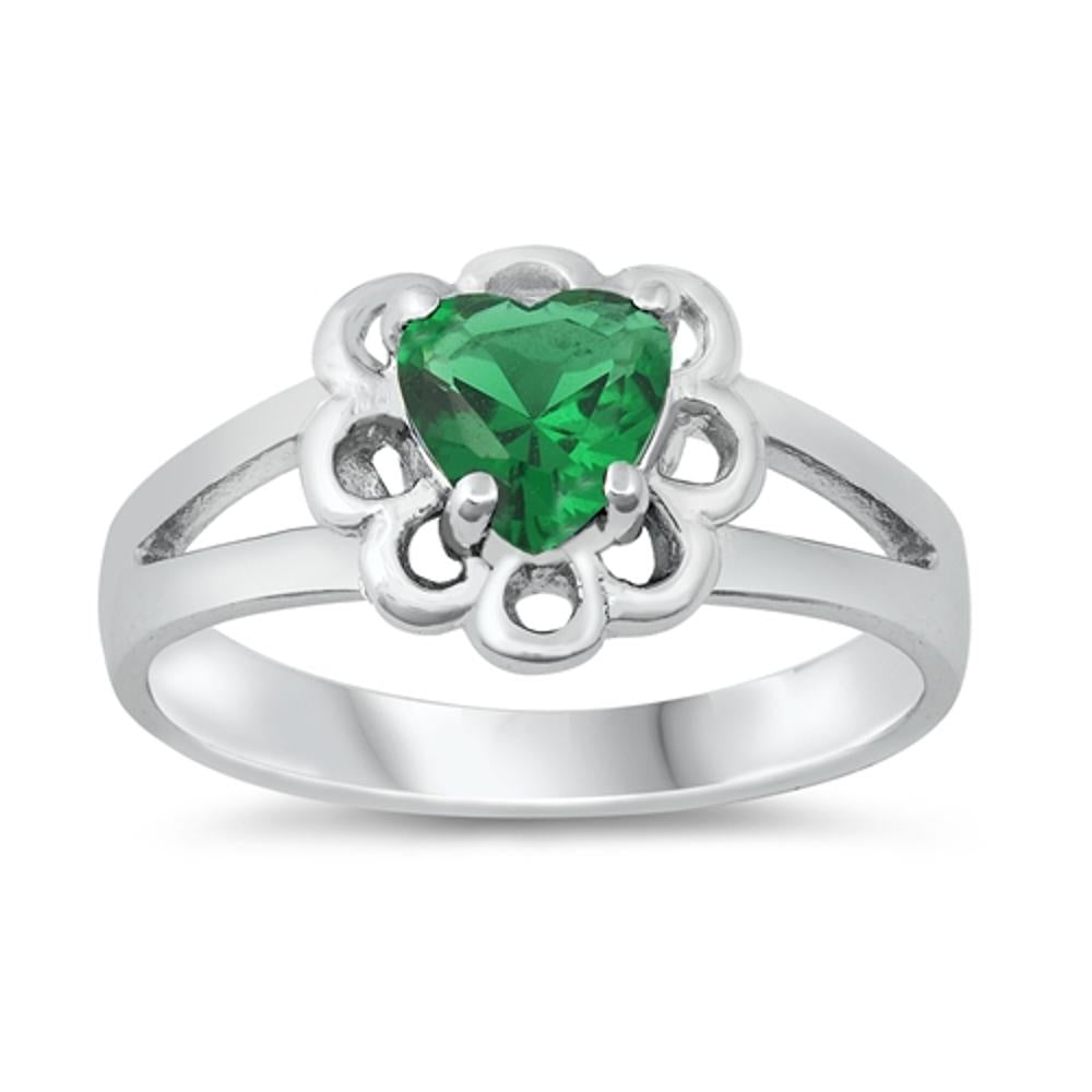 Emerald CZ Fashion Heart Love Cute Ring New .925 Sterling Silver Band Sizes 1-5