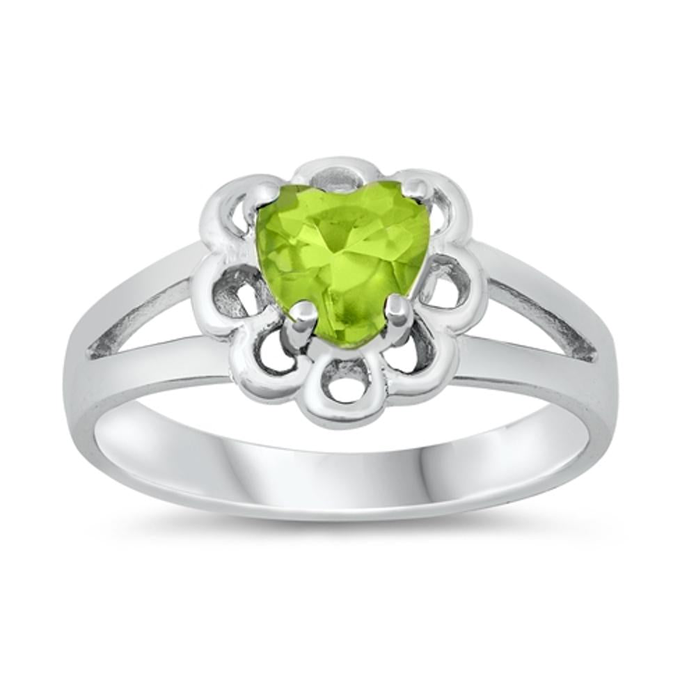 Peridot CZ Beautiful Heart Promise Ring New .925 Sterling Silver Band Sizes 1-5