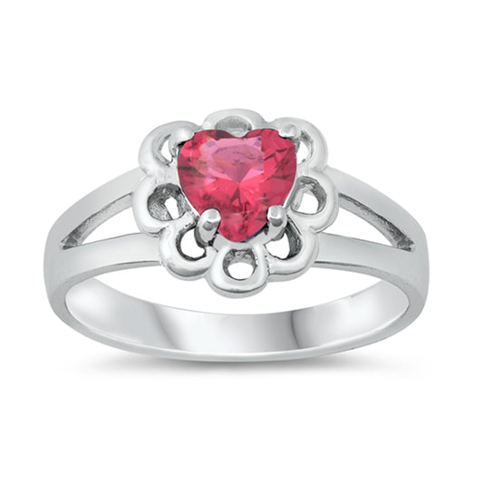 Ruby CZ Classic Cutout Scalloped Flower Ring 925 Sterling Silver Band Sizes 1-5