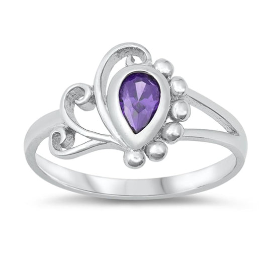 Amethyst CZ Classic Solitaire Swirl Ring 925 Sterling Silver Band Sizes 1.5-5