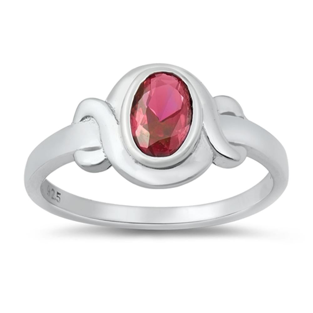 Ruby CZ Unique Solitaire Criss Cross Ring .925 Sterling Silver Band Sizes 1-5