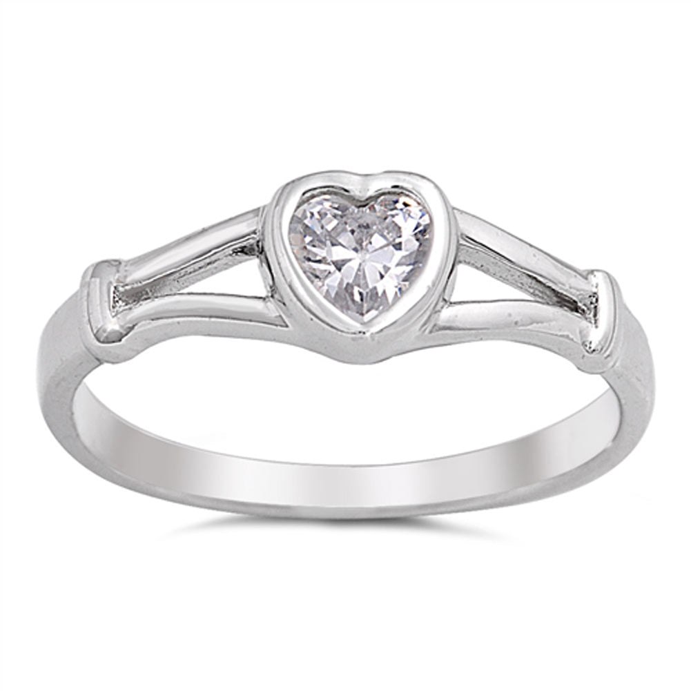 Clear CZ Heart Promise Ring New .925 Sterling Silver Band Sizes 1-5