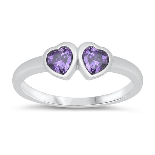 Amethyst CZ Heart Love Polished Baby Ring .925 Sterling Silver Band Sizes 1-5