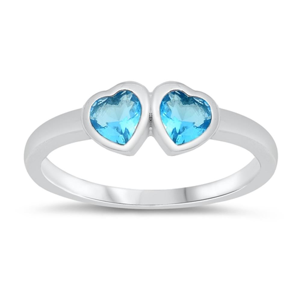 Blue Sapphire CZ Cute Heart Love Baby Ring .925 Sterling Silver Band Sizes 1-5