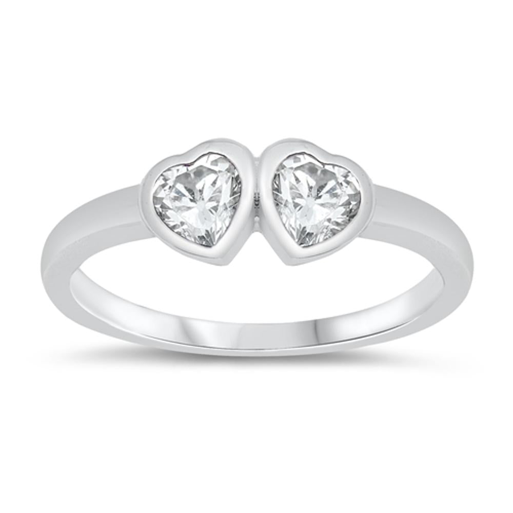 Clear CZ Love Double Heart Elegant Ring New .925 Sterling Silver Band Sizes 1-5