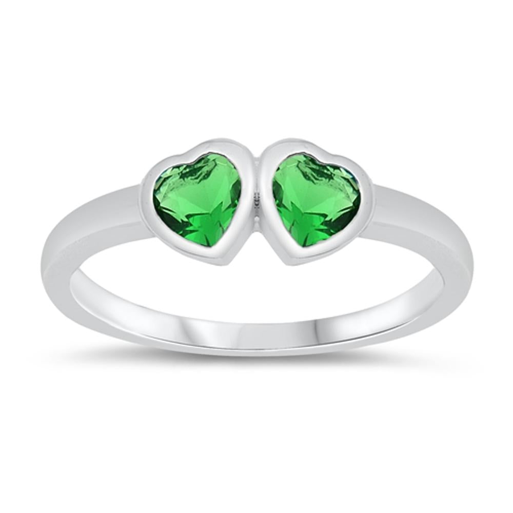 Emerald CZ Heart Love Polished Baby Ring New 925 Sterling Silver Band Sizes 1-5