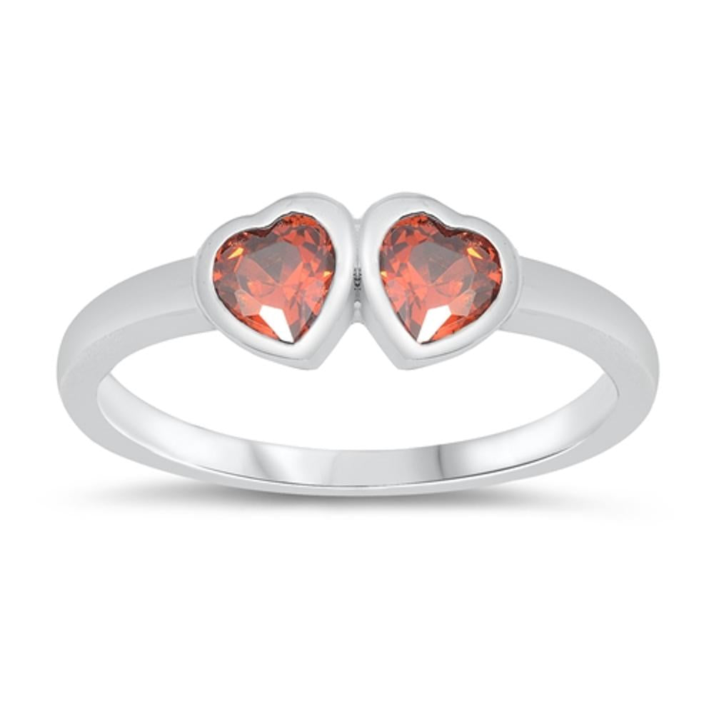 Garnet CZ Classic Heart Love Baby Ring New .925 Sterling Silver Band Sizes 1-5