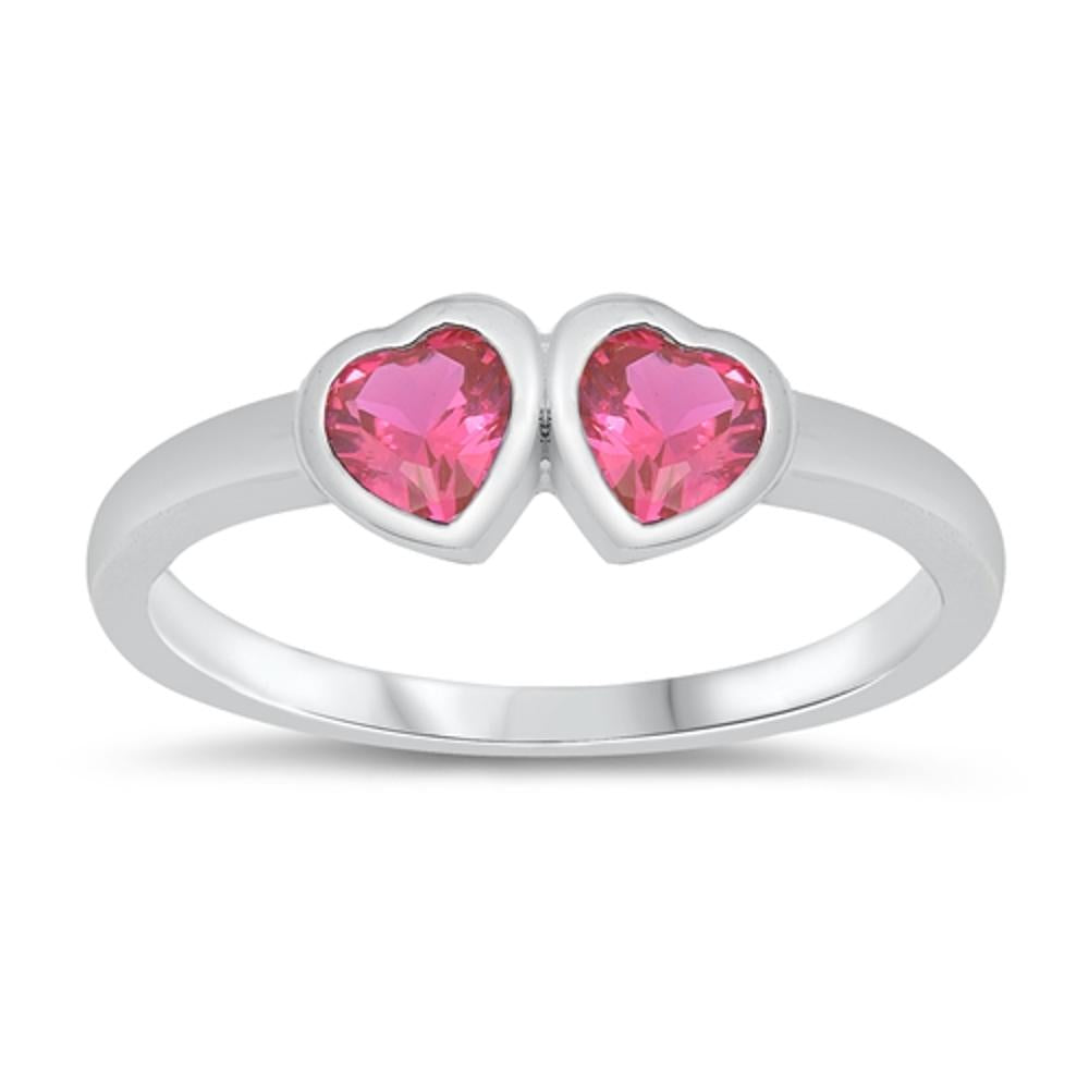 Ruby CZ Double Heart Love Baby Cute Ring New 925 Sterling Silver Band Sizes 1-5