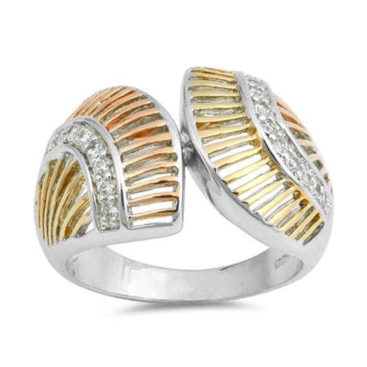 Clear CZ Rose Gold-Tone Filigree Shell Ring .925 Sterling Silver Band Sizes 6-9