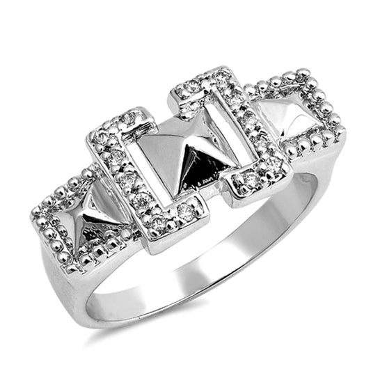 White CZ Polished Fashion Ring New .925 Sterling Silver Band Sizes 6-9