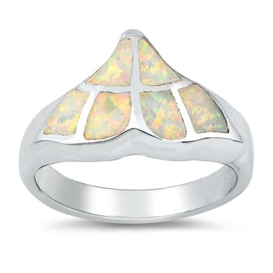 White Lab Opal Whale Tail Dolphin Ring New .925 Sterling Silver Band Sizes 6-9