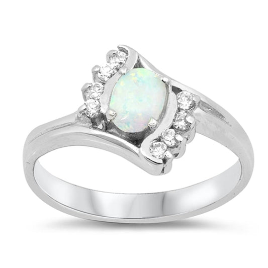 White Lab Opal Unique Elegant Simple Ring .925 Sterling Silver Band Sizes 5-9