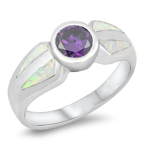Amethyst CZ Solitaire Polished Mosaic Ring .925 Sterling Silver Band Sizes 5-9
