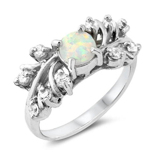 White Lab Opal Leaf Fantasy Flower Ring New .925 Sterling Silver Band Sizes 5-9