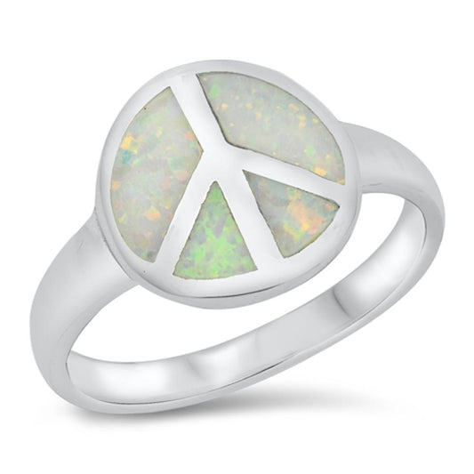White Lab Opal Polished Peace Unique Ring .925 Sterling Silver Band Sizes 5-9