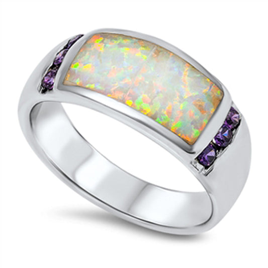 White Lab Opal Polished Unique Ring .925 Sterling Silver Thumb Band Sizes 5-10