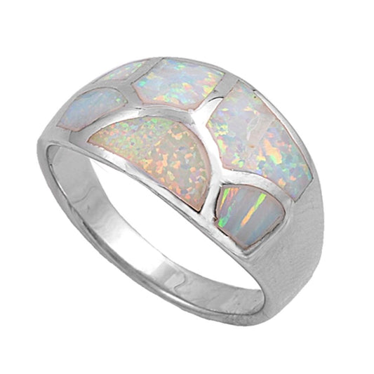 White Lab Opal Mosaic Crack Wave Web Ring .925 Sterling Silver Band Sizes 5-10
