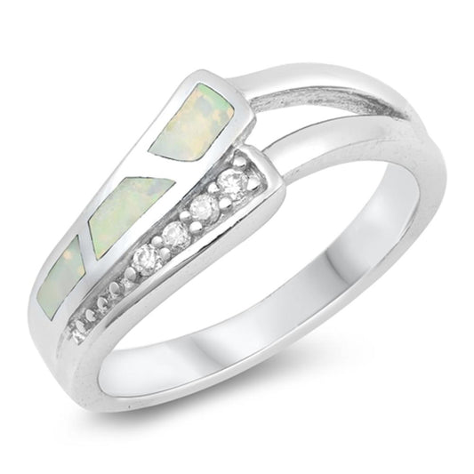White Lab Opal Polished Mosaic Ring .925 Sterling Silver Thumb Band Sizes 5-9