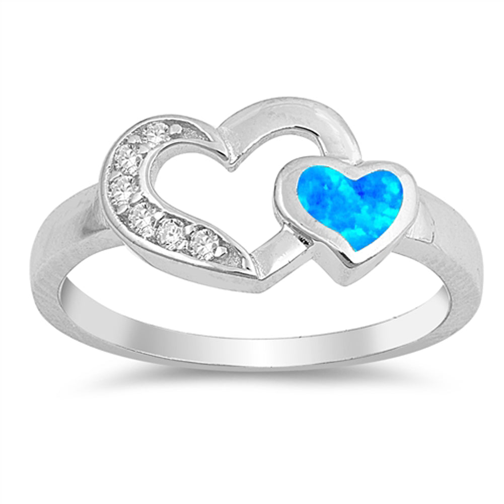 Blue Lab Opal Heart Love Cutout Promise Ring 925 Sterling Silver Band Sizes 5-10