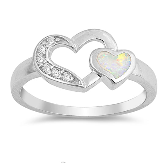White Lab Opal Heart Love Cutout Promise Ring Sterling Silver Band Sizes 4-12