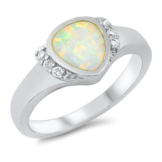 White Lab Opal Polished Unique Promise Ring .925 Sterling Silver Band Sizes 5-9