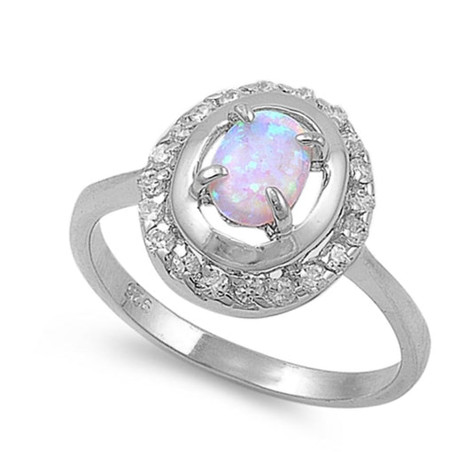 White Lab Opal Polished Halo Unique Ring New 925 Sterling Silver Band Sizes 5-9