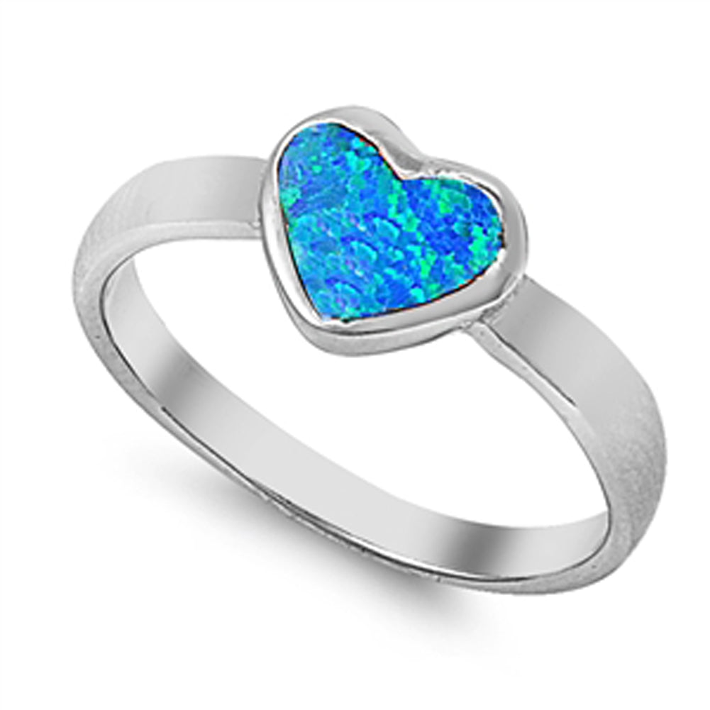 Blue Lab Opal Polished Heart Love Ring New .925 Sterling Silver Band Sizes 5-9