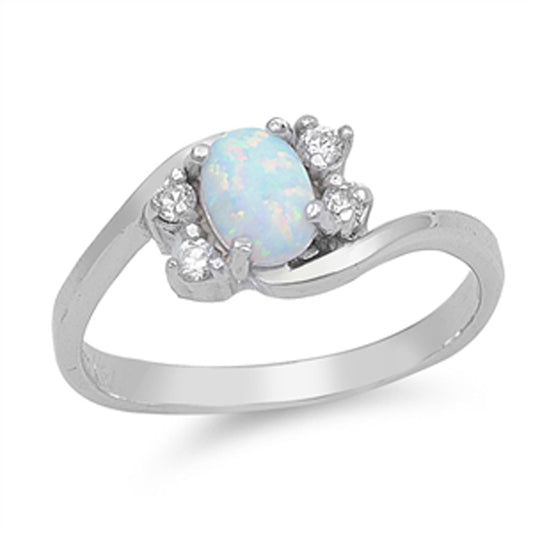 White Lab Opal Promise Swirl Solitaire Ring .925 Sterling Silver Band Sizes 5-10