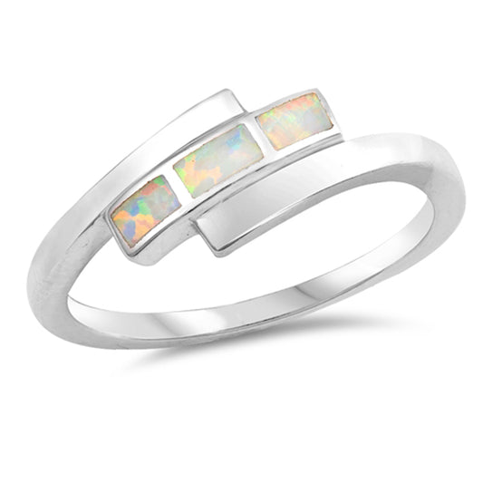 White Lab Opal Double Shank Wave Twist Ring .925 Sterling Silver Band Sizes 4-10