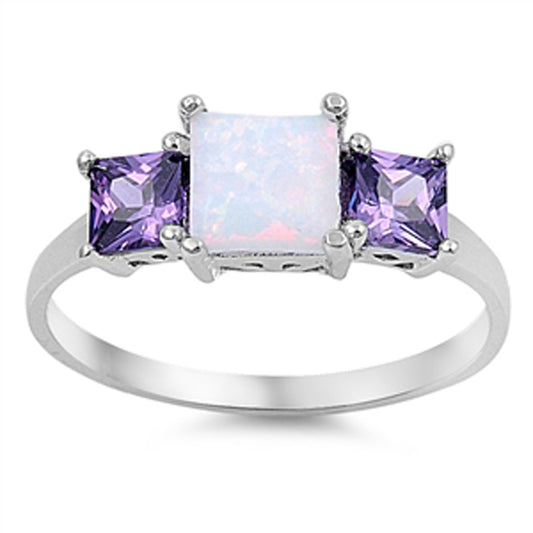 White Lab Opal Polished Square Unique Ring .925 Sterling Silver Band Sizes 5-11