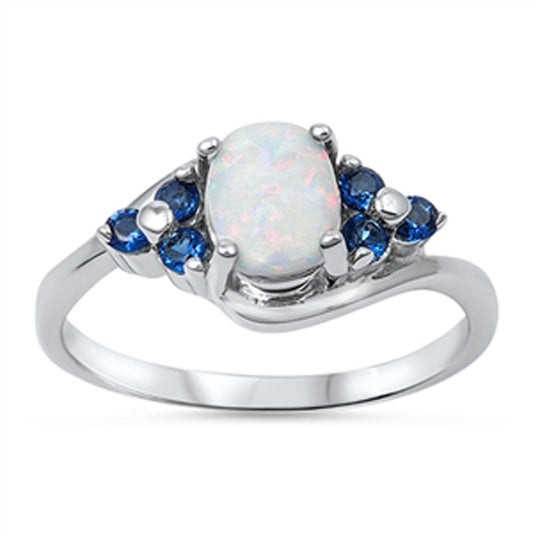 White Lab Opal Elegant Simple Oval Ring New .925 Sterling Silver Band Sizes 5-10