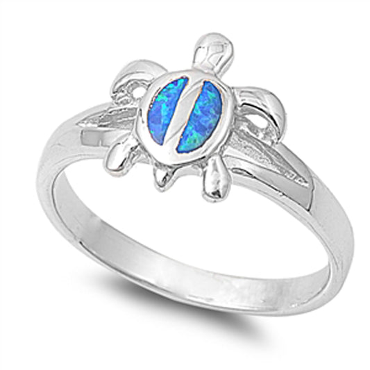 Girl's Turtle Blue Lab Opal Cute Ring New .925 Sterling Silver Band Sizes 5-10