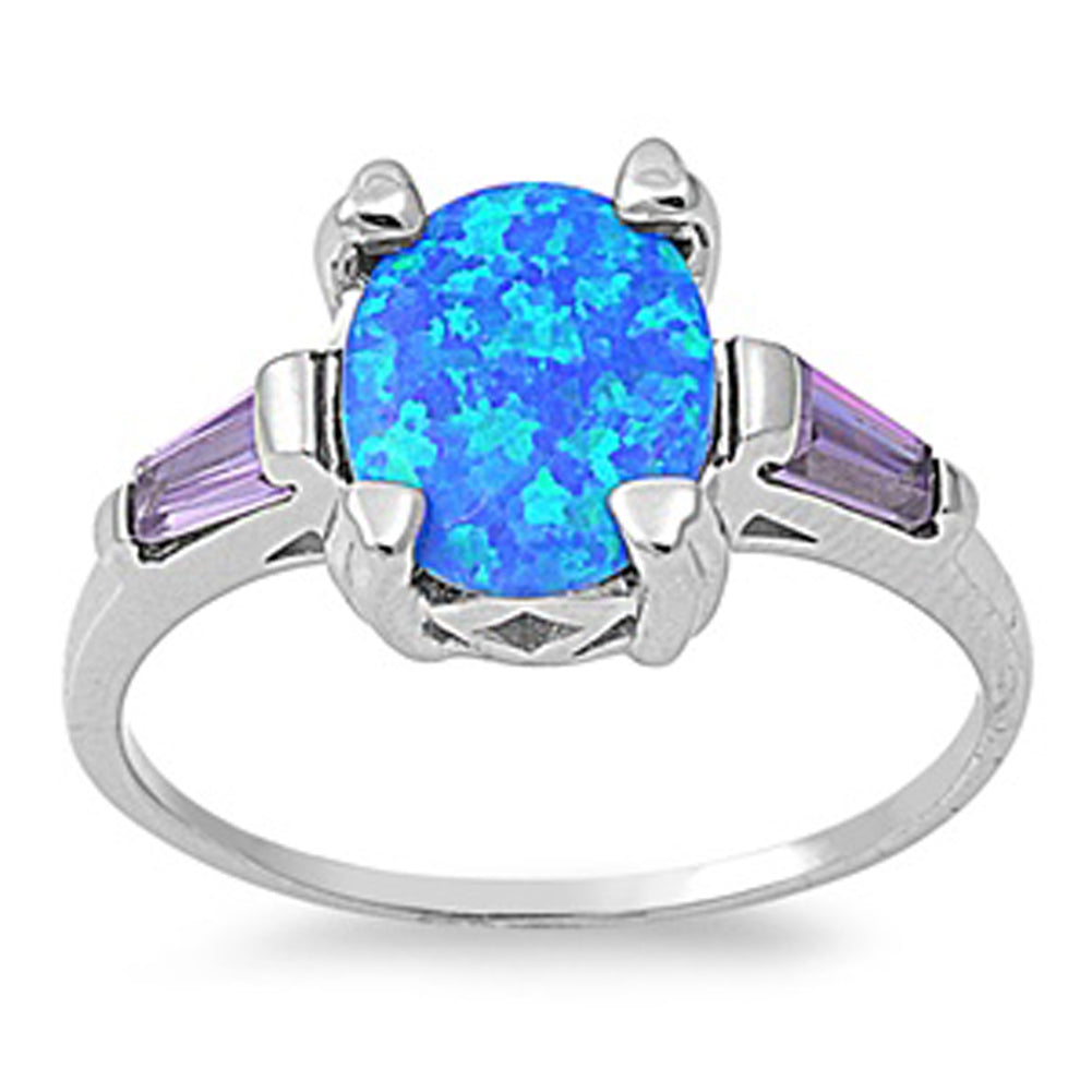 Blue Lab Opal Oval Wide Prong Ring New .925 Sterling Silver Band Sizes 5-10