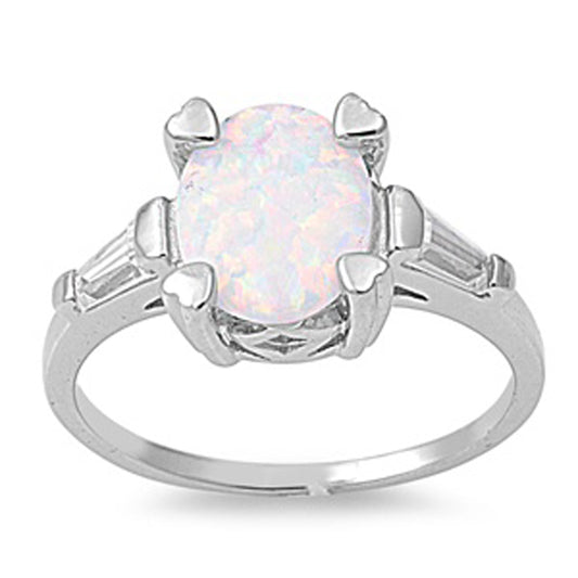 White Lab Opal Heart Love Polished Fantasy Ring Sterling Silver Band Sizes 5-10