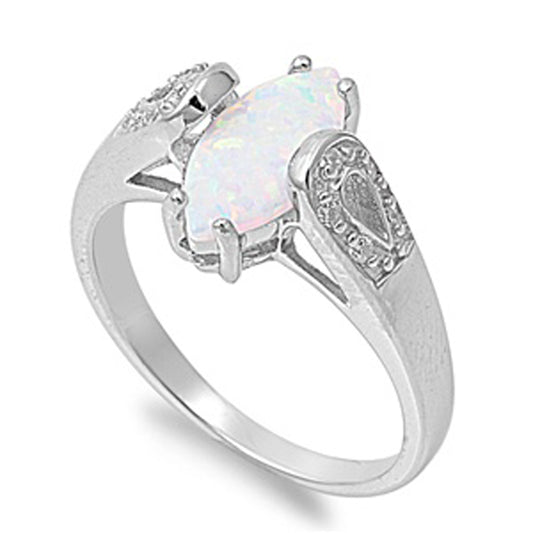 White Lab Opal Marquise Polished Unique Ring 925 Sterling Silver Band Sizes 5-10