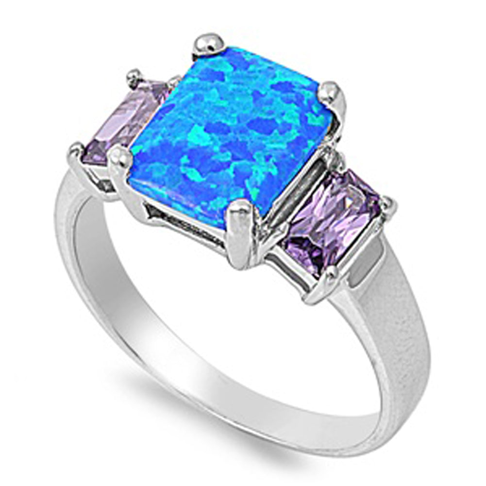 Blue Lab Opal Polished Elegant Simple Ring .925 Sterling Silver Band Sizes 5-10