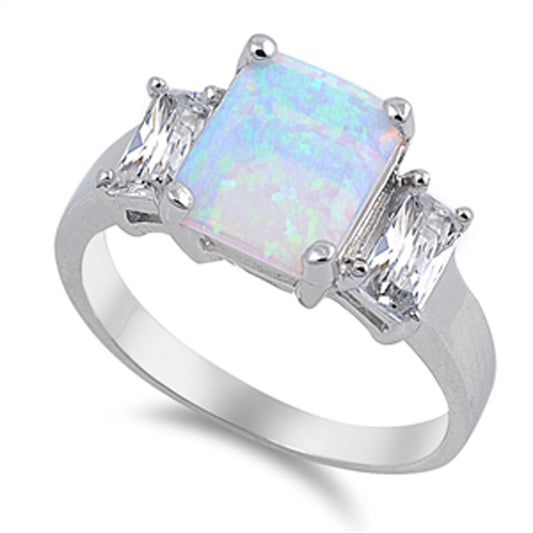White Lab Opal Elegant Fantasy Solitaire Ring Sterling Silver Band Sizes 5-10