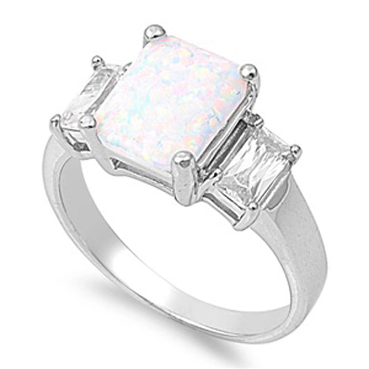 White Lab Opal Polished Solitaire Promise Ring Sterling Silver Band Sizes 5-10