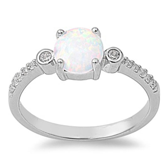 Round Solitaire White Lab Opal Bezel Ring .925 Sterling Silver Band Sizes 3-10