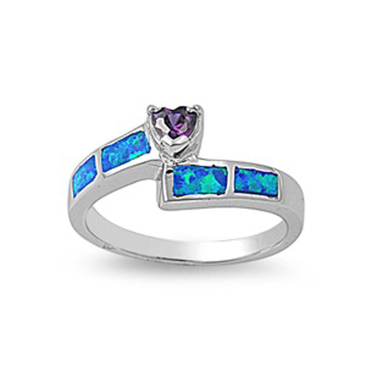 Amethyst CZ Heart Love Unique Polished Ring 925 Sterling Silver Band Sizes 6-9