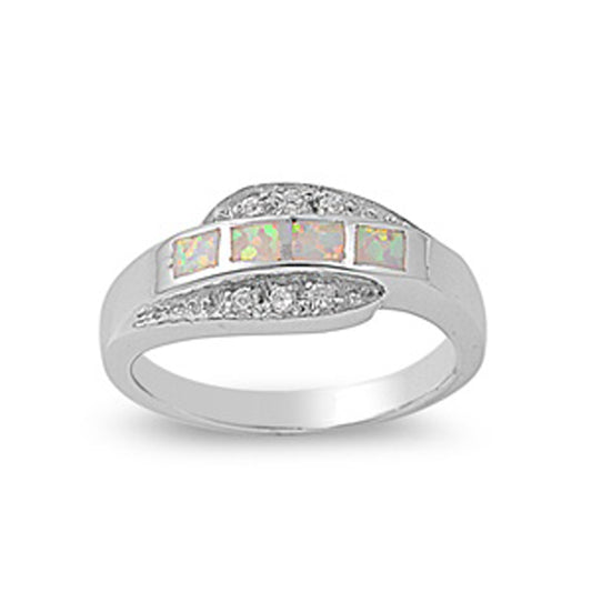 White Lab Opal Unique Polished Mosaic Ring .925 Sterling Silver Band Sizes 6-9