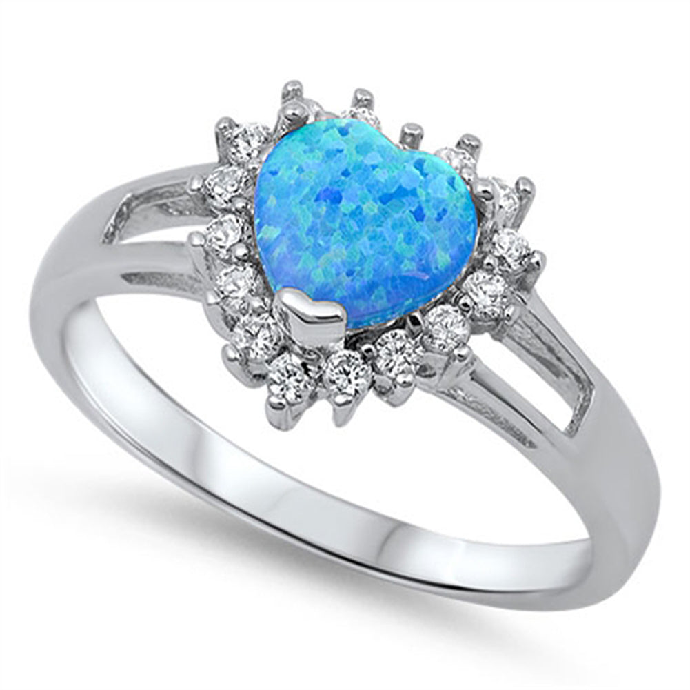Blue Lab Opal Heart Love Cutout Cute Ring .925 Sterling Silver Band Sizes 4-10