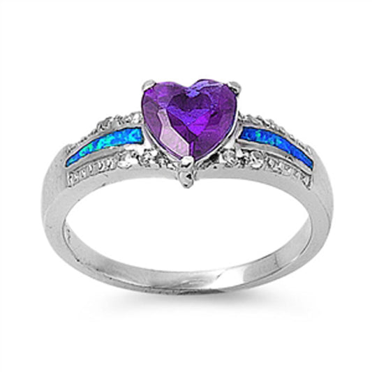 Amethyst CZ Blue Lab Opal Heart Love Cute Ring Sterling Silver Band Sizes 5-9
