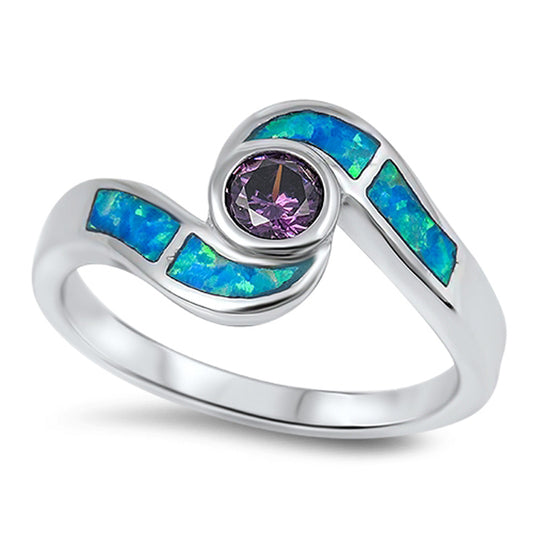 Amethyst CZ Blue Lab Opal Classic Ring New .925 Sterling Silver Band Sizes 5-10